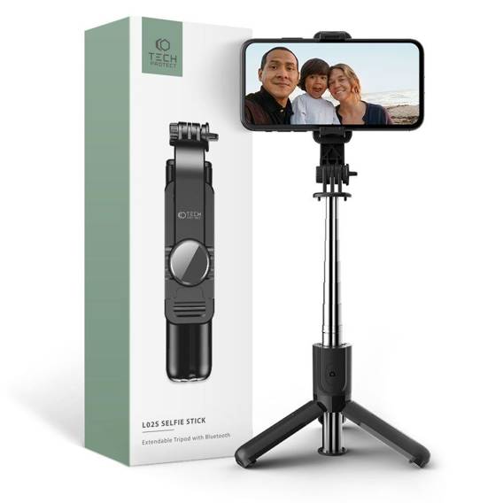 Selfie Stick / Tripod Bluetooth Wielofunkcyjny Kijek do Robienia Zdjęć Tech-Protect L02S czarny