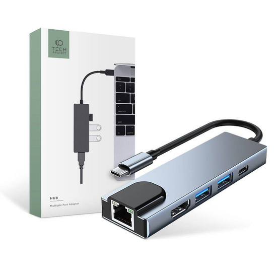 Splitter 5in1 USB HUB USB C to 2xUSB HDMI USB C LAN RJ45 Adapter Tech Protect V3 HUB grey more Computer accessories USB Hubs