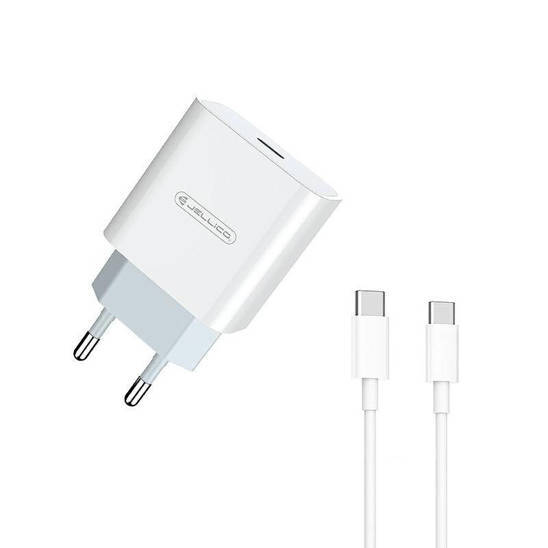 20W PD USB-C Wall Charger Jellico AK200 + USB-C to USB-C Cable White