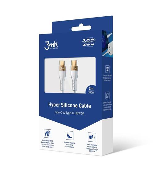 3MK HYPER TYPE-C/TYPE-C CABLE 2M 100W 5A SILICONE WHITE