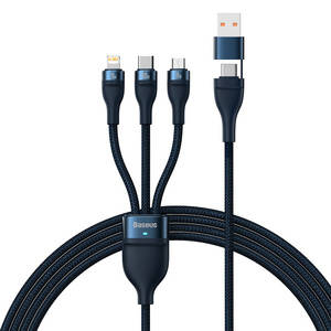 3in1 USB cable Baseus Flash Series 2, USB-C + micro USB + Lightning, 100W, 1.2m (blue)