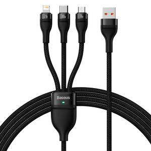 3in1 USB cable Baseus Flash Series, USB-C + micro USB + Lightning, 100W, 1.2m (black)