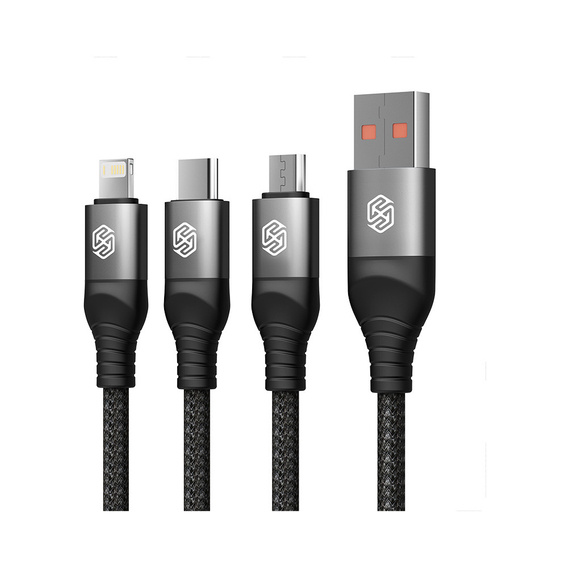 3in1 cable 4.4A 1.5m USB - Micro USB + USB-C + Lightning Nillkin Data Cable Swift Pro black