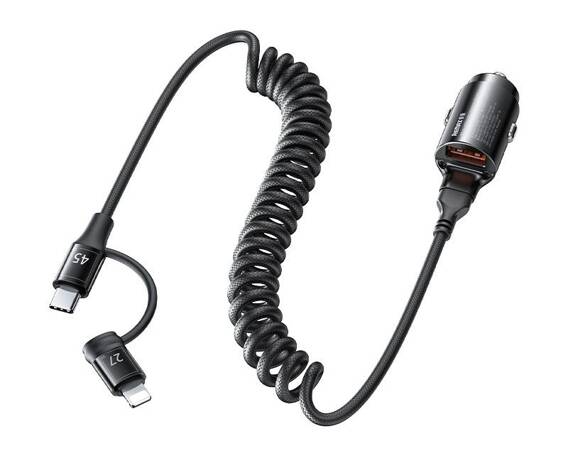 45W Car Charger with 2in1 USB-C + Lightning Cable Remax Ruichy Series RCC356 black