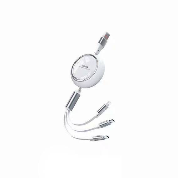 66W 3in1 Retractable Cable USB - USB-C + Lightning + Micro USB Remax Linon Series RC-C029 white