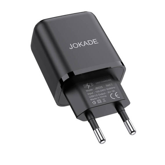 AC Charger 5V/3A (2x USB) Jokade Tongshun Dual Port Smart EU Charger (JB025) black