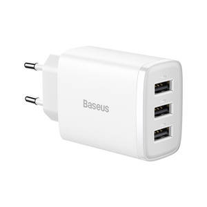 Baseus Compact Quick Charger, 3x USB, 17W (White)