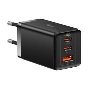 Baseus GaN5 Pro wall charger 2xUSB-C + USB, 65W (black)