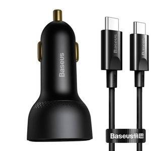 Baseus Superme Car charger, USB, USB-C, 100W + USB-C cable (black)