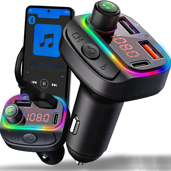 Bluetooth 5.0 FM transmitter 2x USB + 1xPD USB-C black