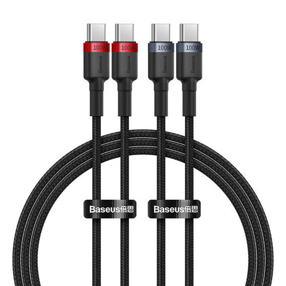 Cable Baseus Cafule USB-C do USB-C 100W, 1m, 2-Pack (Red-Black, Gray-Black)