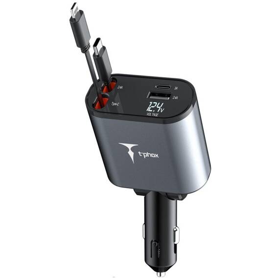 Car Charger + 2x USB-C Cable + Lightning 4in1 86W T-PHOX FLEXIT gray