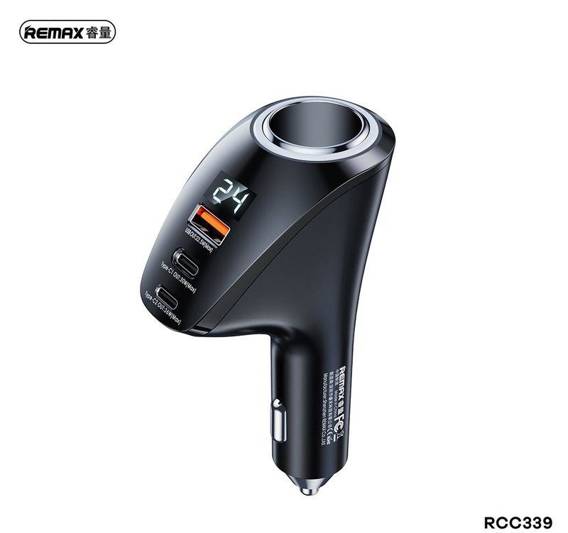 Car Charger 88.5W 2x USB-C PD + QC USB + Cigarette Lighter Socket Remax Warrios Series RCC339 black