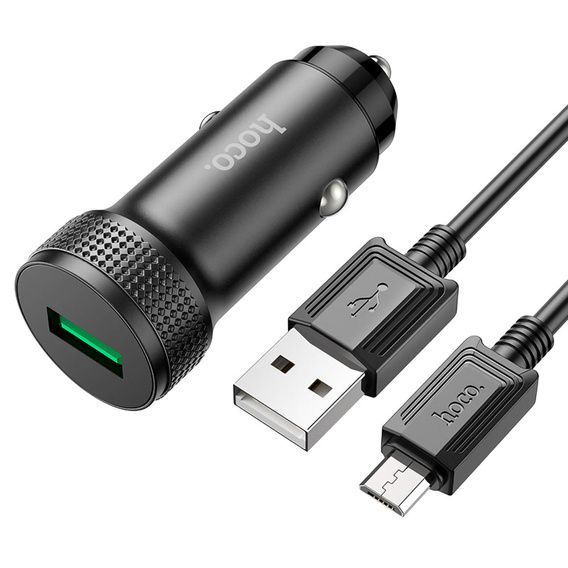 Car charger 18W 1x USB QC3.0 + Cable 1x USB - Micro USB Hoco Z49A black