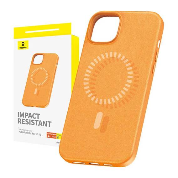 Case APPLE IPHONE 15 Baseus Fauxther Series MagSafe orange