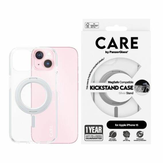 Case APPLE IPHONE 15 CARE by PanzerGlass Kickstand Case MagSafe (1413) silver