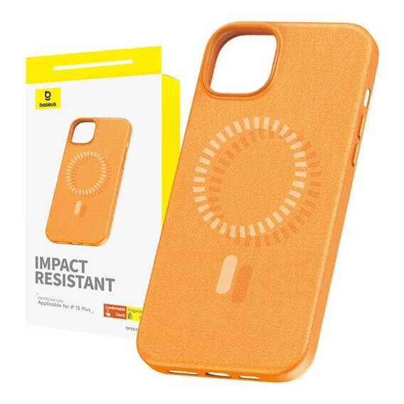 Case APPLE IPHONE 15 PLUS Baseus Fauxther Series MagSafe orange