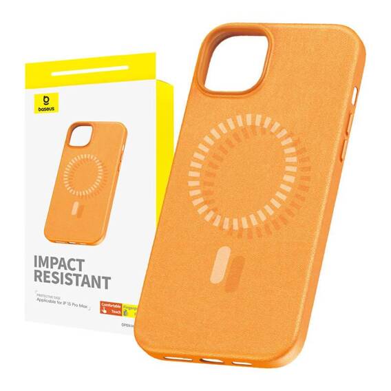 Case APPLE IPHONE 15 PRO MAX Baseus Fauxther Series MagSafe orange