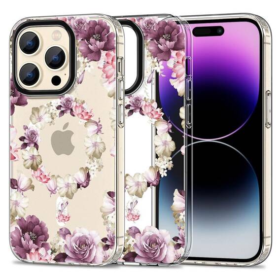 Case APPLE IPHONE 15 PRO MAX Tech-Protect MagMood MagSafe Rose Floral transparent