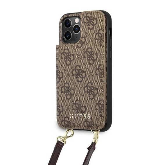 Case IPHONE 12 / 12 PRO Guess Hardcase 4G Crossbody Cardslot (GUHCP12MCB4GB) brown