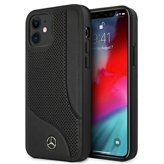 Case IPHONE 12 MINI Mercedes Hardcase Leather Perforated Area (MEHCP12SCDOBK) black