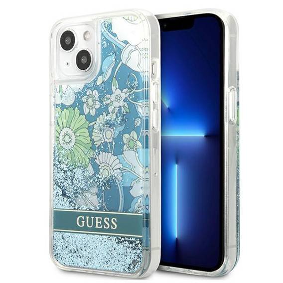 Case IPHONE 13 Guess Hardcase Flower Liquid Glitter (GUHCP13MLFLSN) green