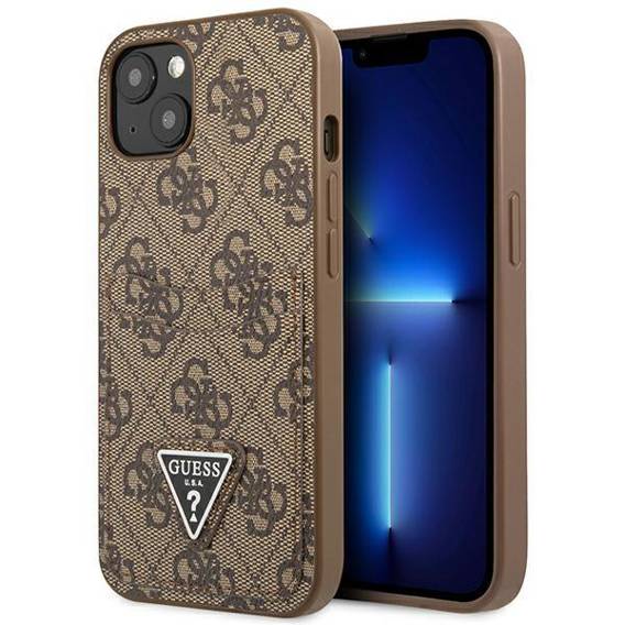 Case IPHONE 13 MINI Guess Hardcase 4G Triangle Logo Cardslot (GUHCP13SP4TPW) brown