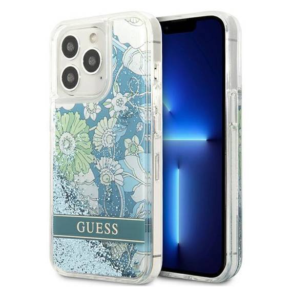 Case IPHONE 13 PRO Guess Hardcase Flower Liquid Glitter (GUHCP13LLFLSN) green