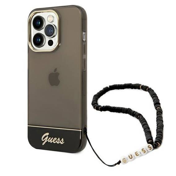 Case IPHONE 14 PRO Guess Hardcase Translucent Stap Pearl black