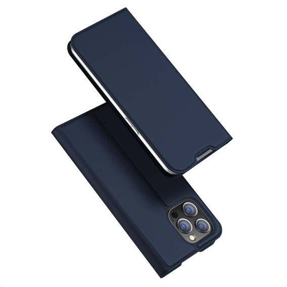 Case IPHONE 14 PRO with a Flip Dux Ducis Skin Leather navy blue