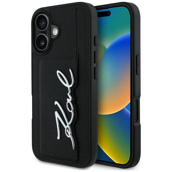 Case IPHONE 16 Karl Lagerfeld HC Grained PU Cardslot Metal Signature black