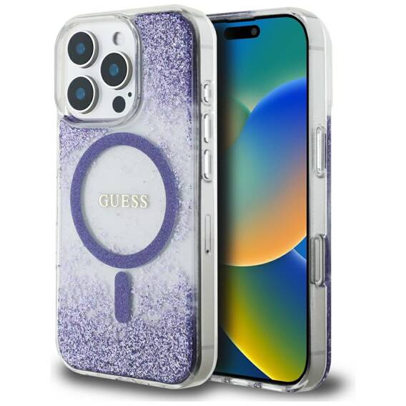 Case IPHONE 16 PRO Guess HC Resin Bottom Glitter purple