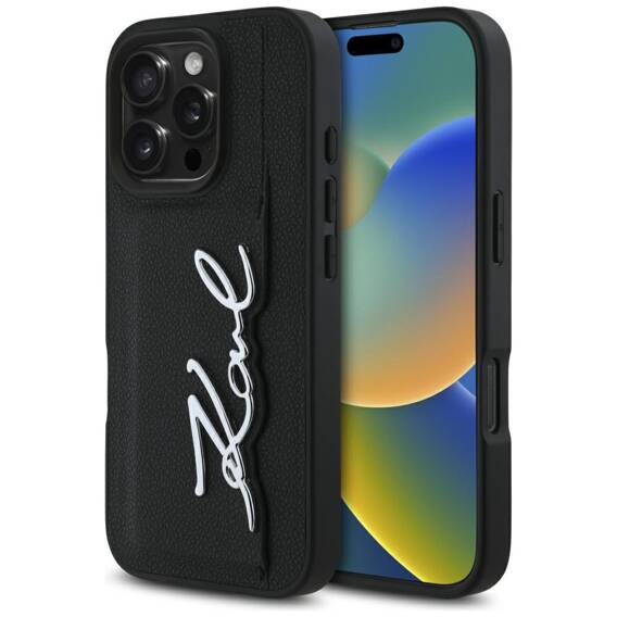 Case IPHONE 16 PRO Karl Lagerfeld HC Grained PU Cardslot Metal Signature black