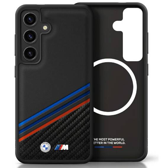 Case SAMSUNG GALAXY S25 BMW Leather Tricolor Crossing Stripes MagSafe black