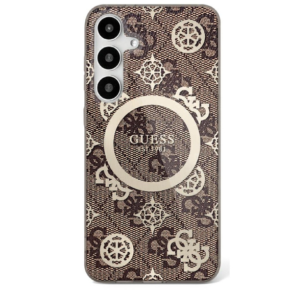 Case SAMSUNG GALAXY S25 Guess 4G Background Gold Electroplated Peony Pattern MagSafe brown