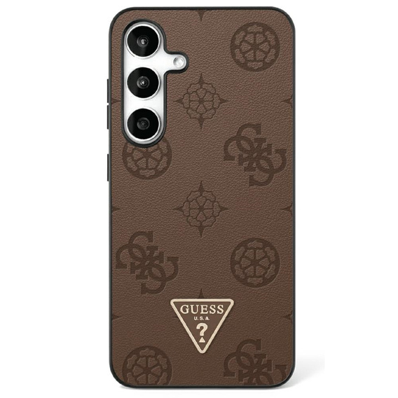 Case SAMSUNG GALAXY S25 Guess Grained Hot Stamp Peony Pattern Triangle Logo MagSafe brown