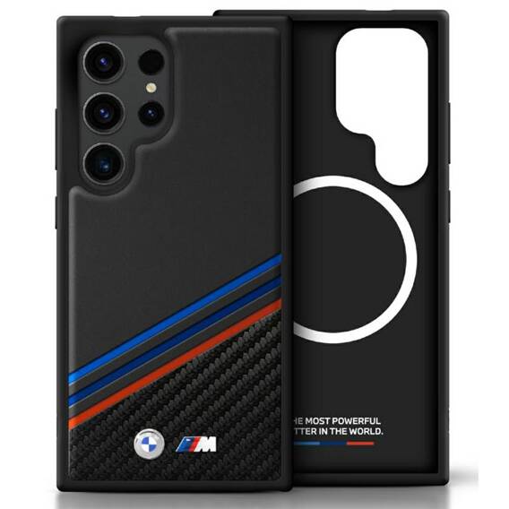 Case SAMSUNG GALAXY S25 ULTRA BMW Leather Tricolor Crossing Stripes MagSafe black