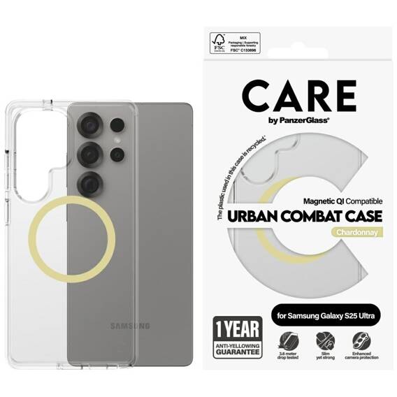 Case SAMSUNG GALAXY S25 ULTRA CARE by PanzerGlass Flagship Urban Combat (Chardonnay QI) transparent