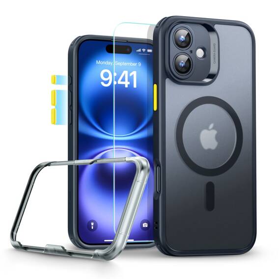 Case + Tempered Glass IPHONE 16 ESR Classic Pro Set Halolock Magsafe Frosted black