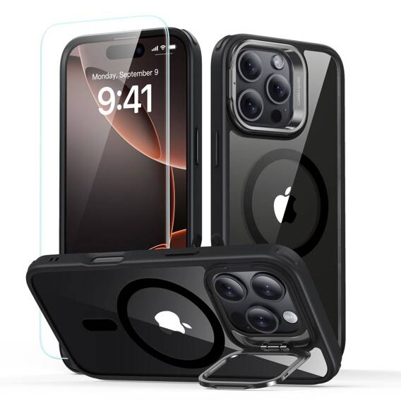 Case with stand + tempered glass IPHONE 16 PRO ESR Classic Hybrid Kickstand Halolock MagSafe & Tempered Glass Clear black