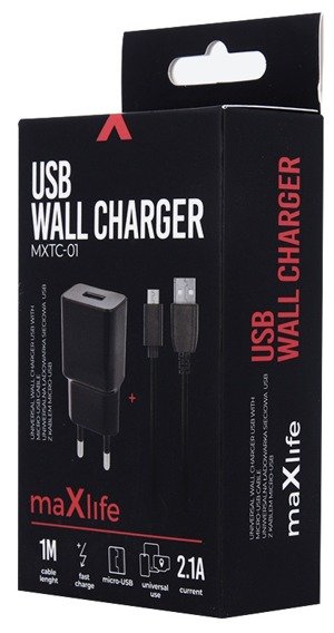 Charger 2.1A Maxlife +cable Micro USB Fast Charge black