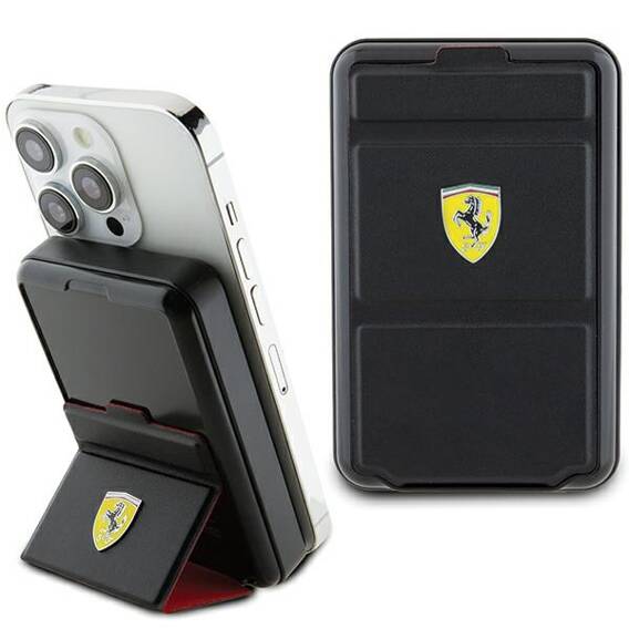 Ferrari Powerbank Wireless 15W FEPB10MSPLEK 10000 mAh with stand function black/black Metal Logo MagSafe