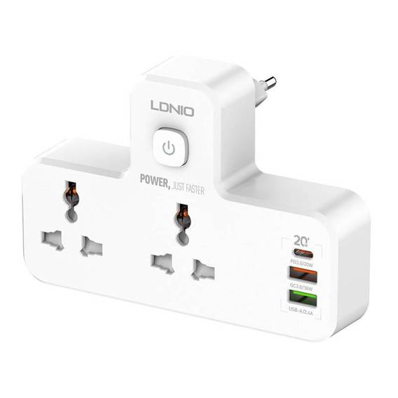 LDNIO SC2311 Power strip with 2 AC sockets, 2USB, USB-C, with night lamp 2500W (white)