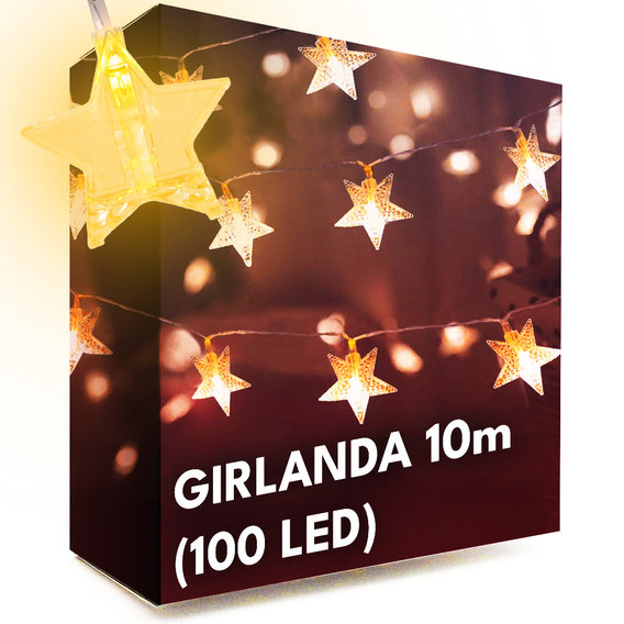 LED Garland 10m (100 LEDs) Stars Warm White