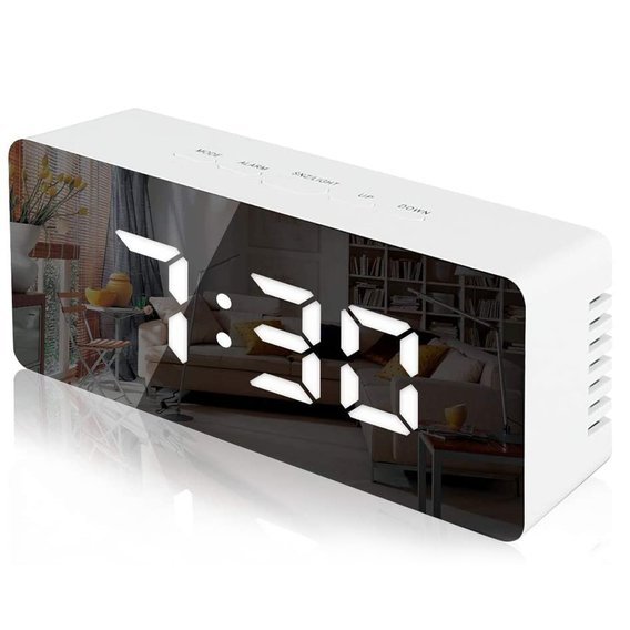 Mirror Digital Clock Electronic Led / Alarm Clock / Thermometer white