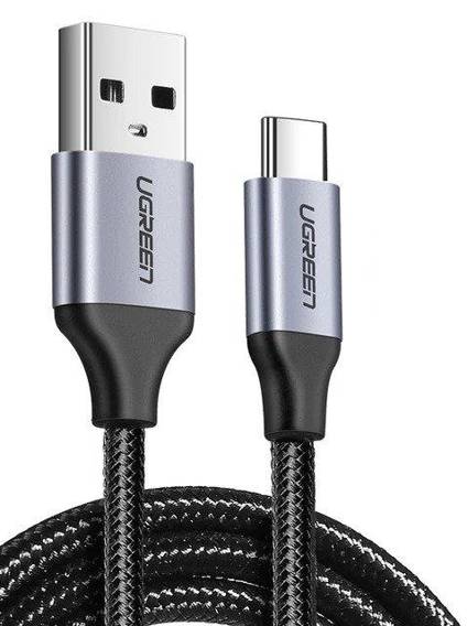 Nickel-plated USB-C cable QC3.0 UGREEN 1m with aluminium plug (Black)