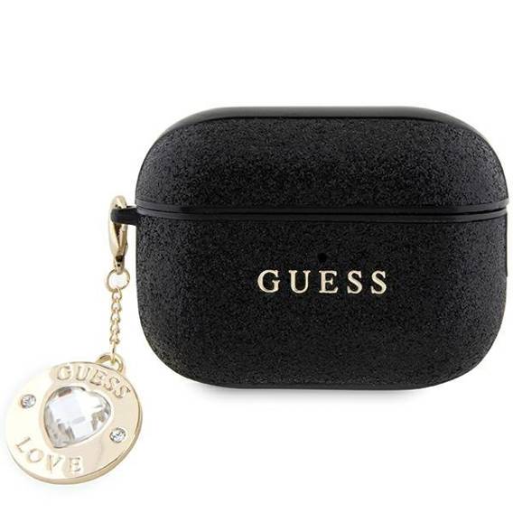 Original Case APPLE AIRPODS PRO 2 Guess Fixed Glitter Heart Diamond Charm (GUAP2PGEHCDK) black