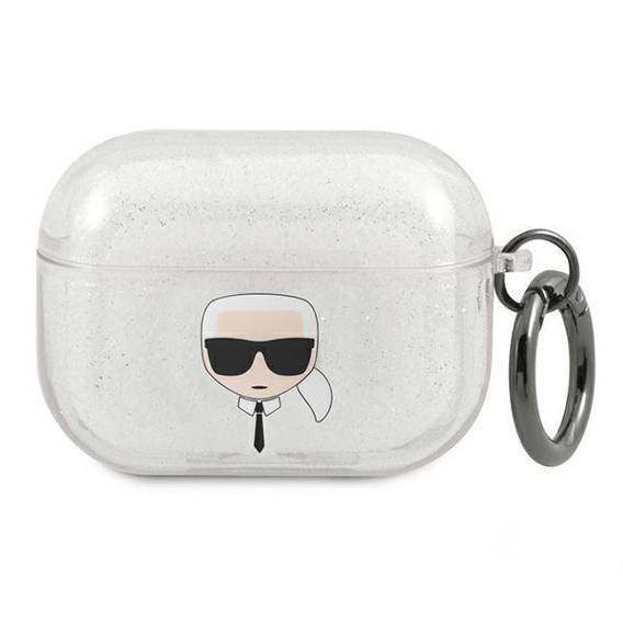 Original Case APPLE AIRPODS PRO Karl Lagerfeld Cover Glitter Karl`s Head (KLAPUKHGS) silver