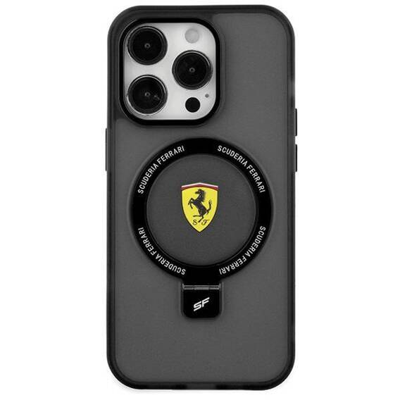 Original Case APPLE IPHONE 15 Ferrari Hardcase Ring Stand 2023 Collection MagSafe (FEHMP15SUSCAK) black