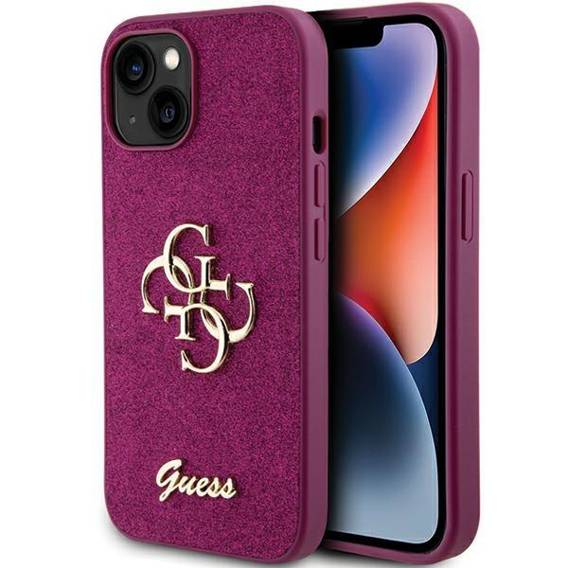 Original Case APPLE IPHONE 15 Guess Hardcase Glitter Script Big 4G (Guhcp15shg4sgu) purple